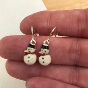 Snowman Earrings Iridescent Dangle Posts Christmas
